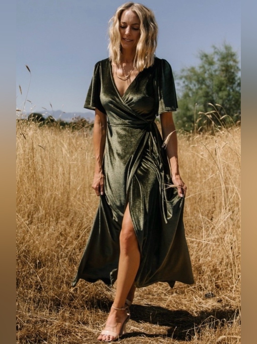 Baltic Born | New Katelyn Velvet Maxi Wrap Dress women’s size M NWT olive green